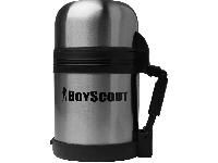 Термос с широкой горловиной, универсальный 0,6 л BOYSCOUT, нержавеющая сталь, складная ручка (в комплекте пластиковая чашка, ремень)
